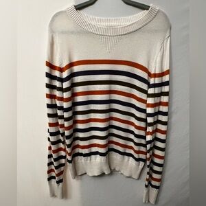 Pact Cream Striped Sweater Size Large NWOT